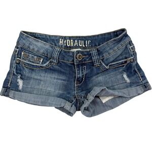 Vtg y2k low rise Hydraulic Denim micro Shorts Distressed Cuffed Size 3 Daisyduke